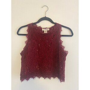 Sans Souci Burgundy Lace Cropped Sleeveless Top Size M With Side Zipper Closure